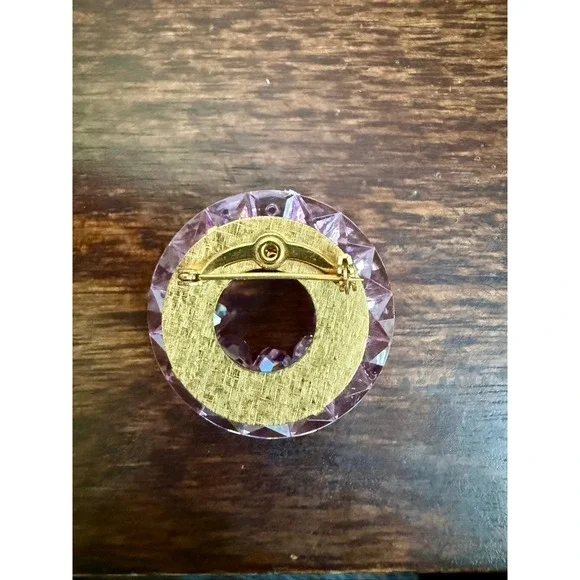 VTG Crystal Brooch Pin Sparkly Rhinestone Round Lavender Purple - Picture 4 of 4